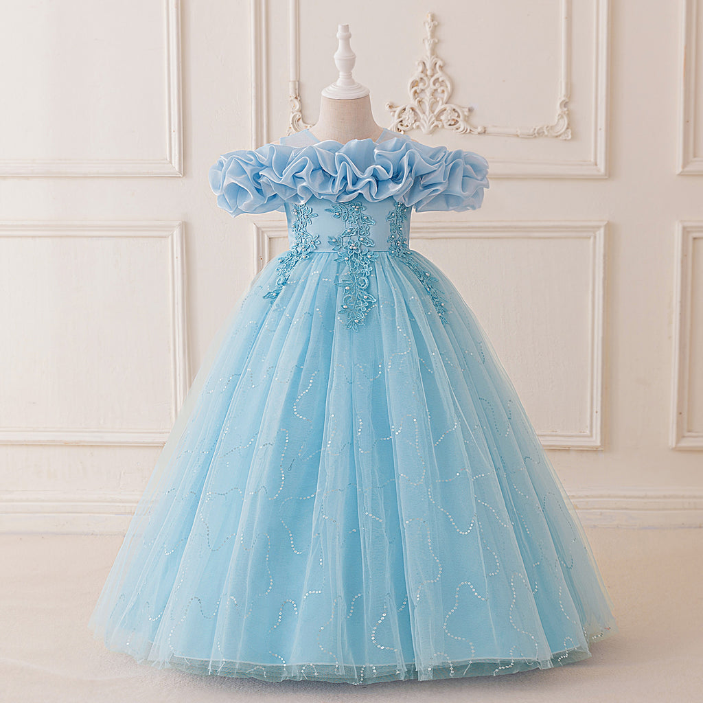 Children Princess Party Dress with Sequin Bubble Sleeves
