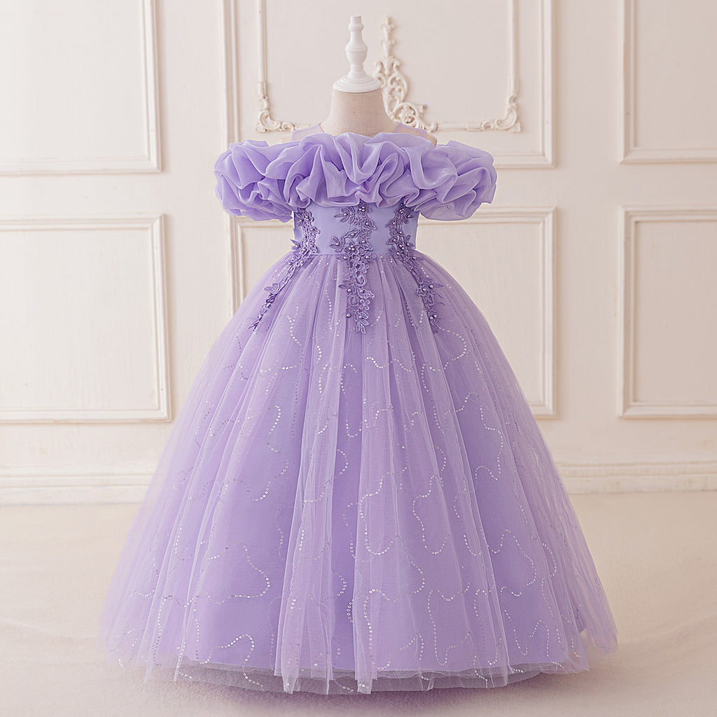 Children Princess Party Dress with Sequin Bubble Sleeves