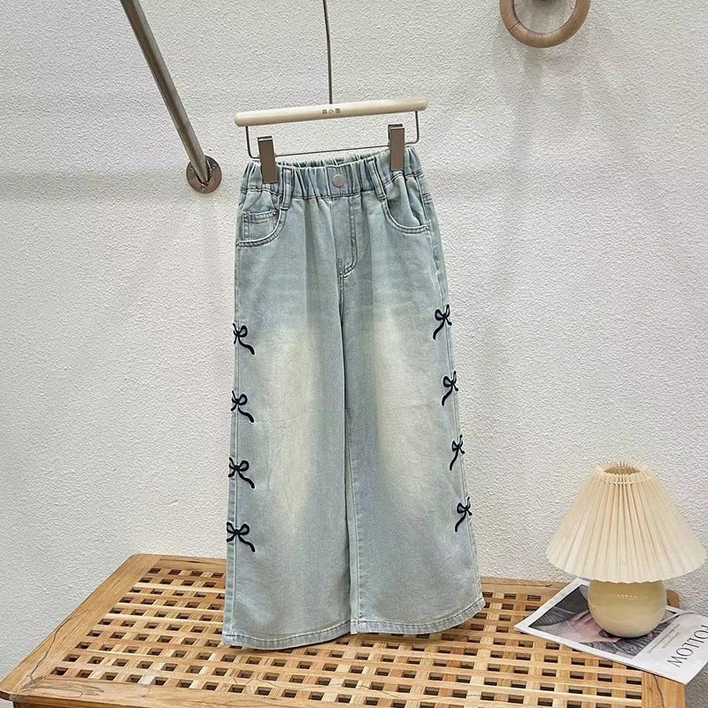 Girls' Summer Thin Set Trendy Big Children Fashionable Street-Style Sports Wide-Leg Pants Summer Outfit