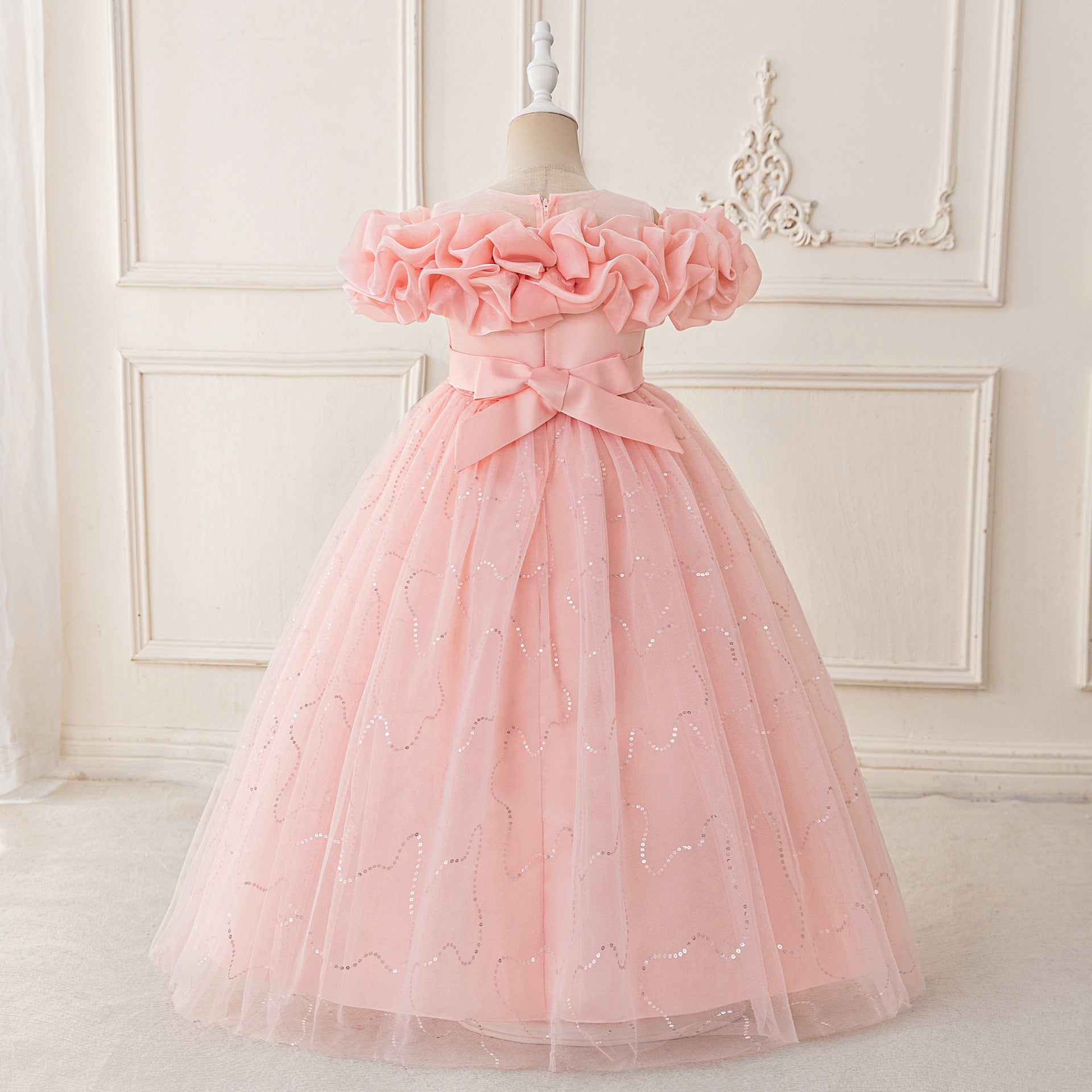 Children Princess Party Dress with Sequin Bubble Sleeves