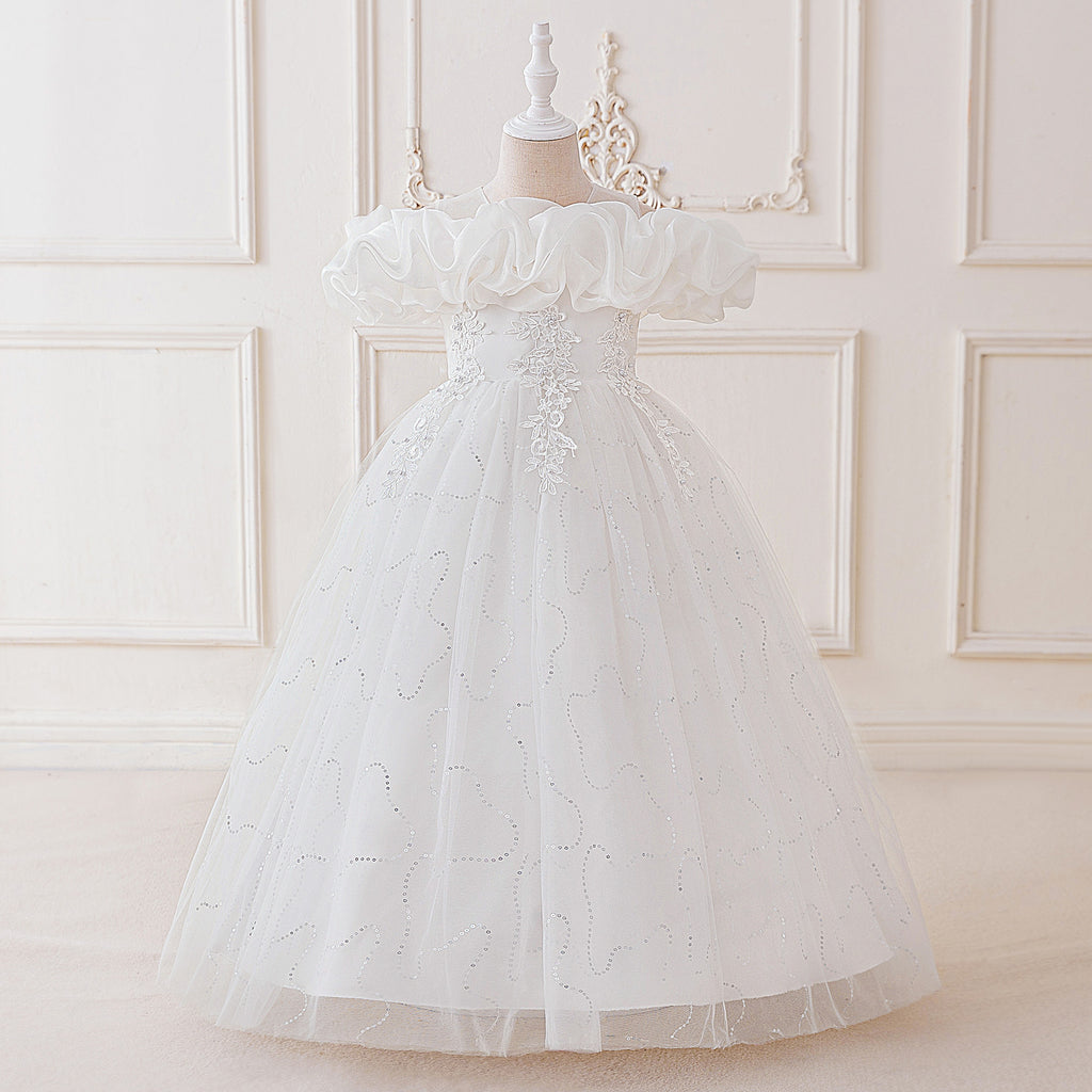 Children Princess Party Dress with Sequin Bubble Sleeves