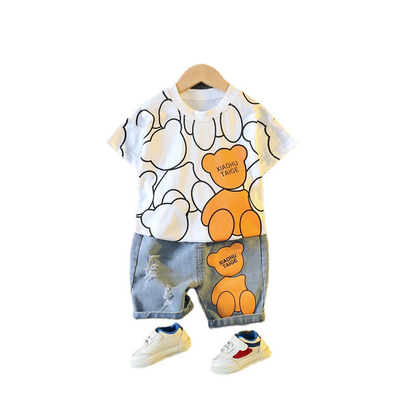 Children Cartoon Print Cotton Shorts Set
