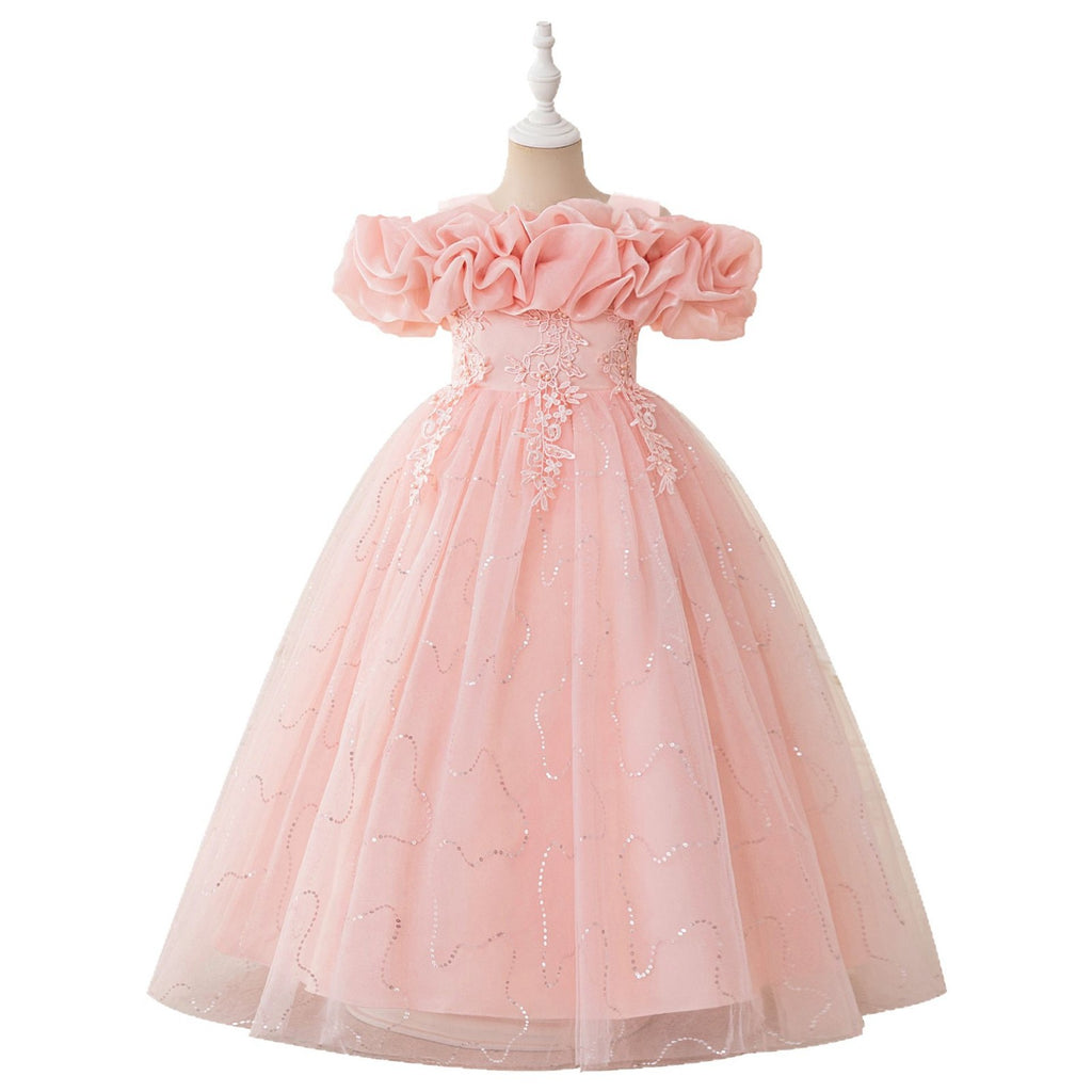 Children Princess Party Dress with Sequin Bubble Sleeves