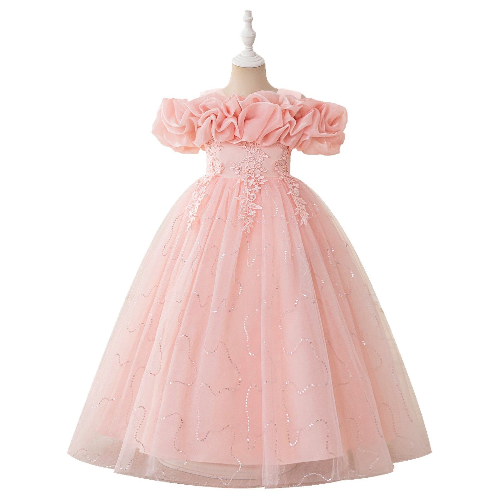 Children Princess Party Dress with Sequin Bubble Sleeves