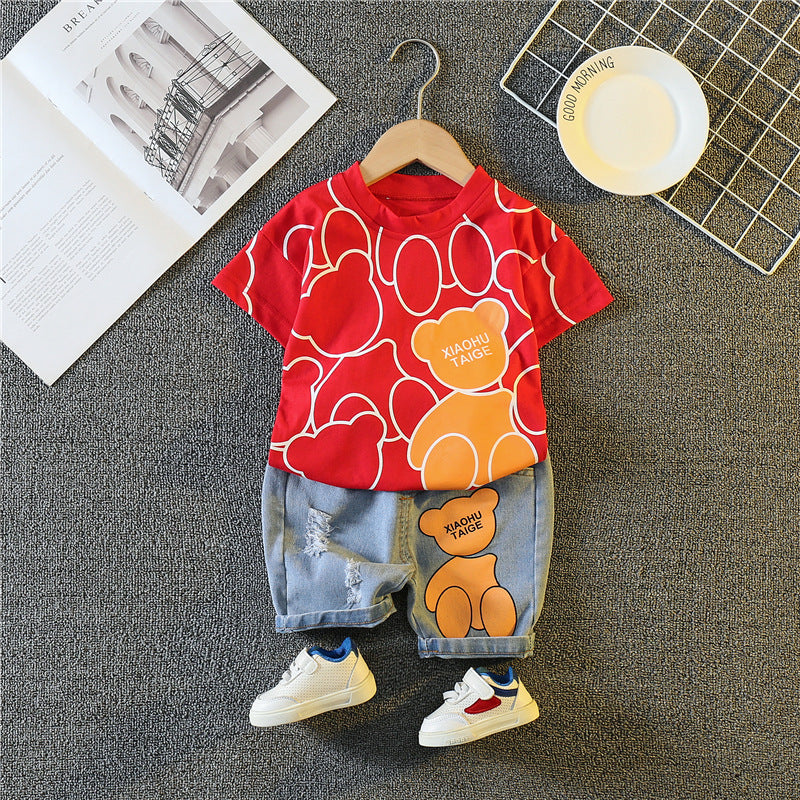 Children Cartoon Print Cotton Shorts Set
