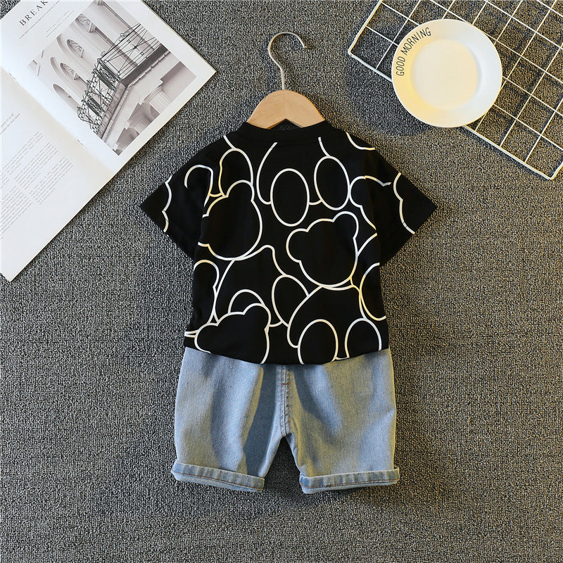Children Cartoon Print Cotton Shorts Set
