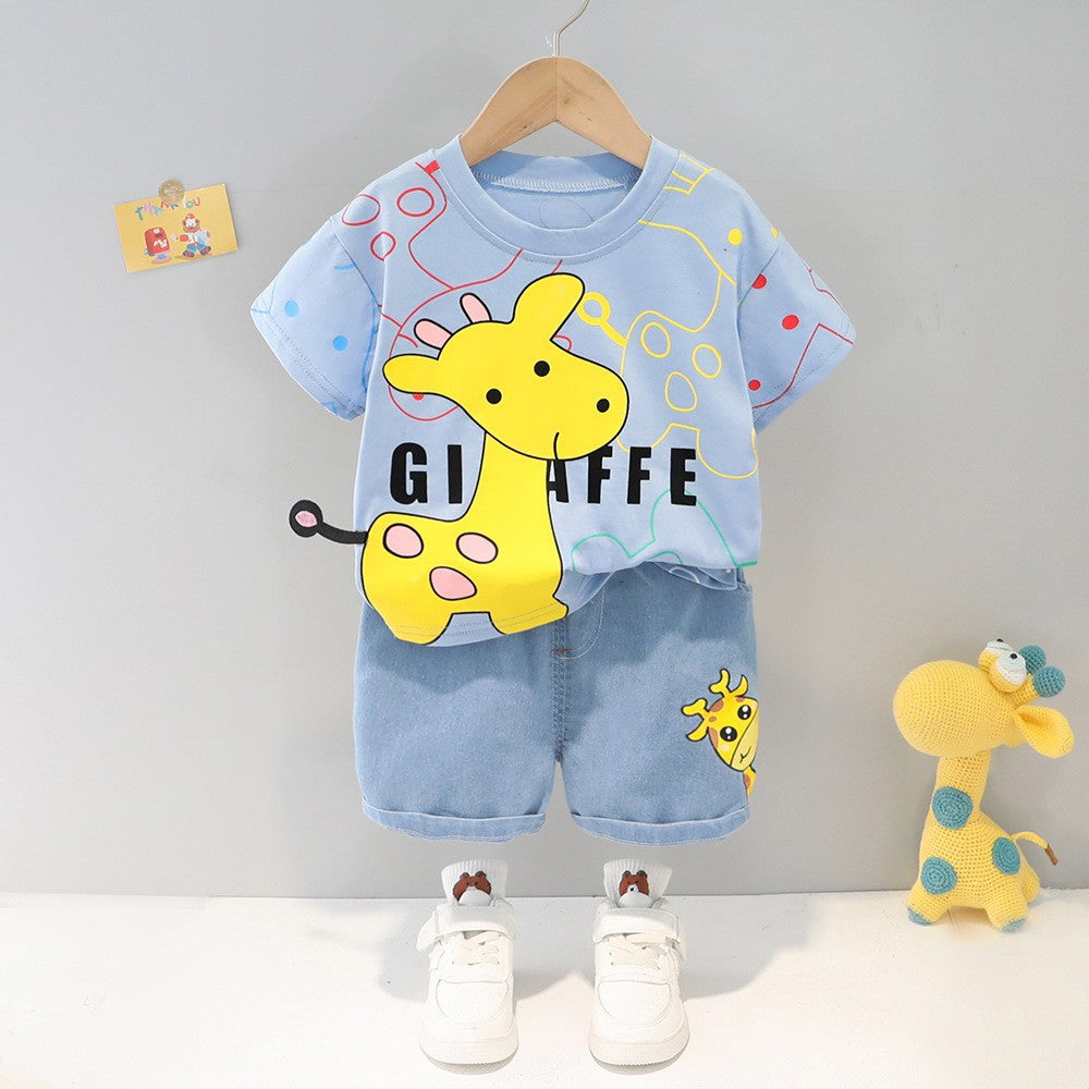 Children Cartoon Print Cotton Shorts Set