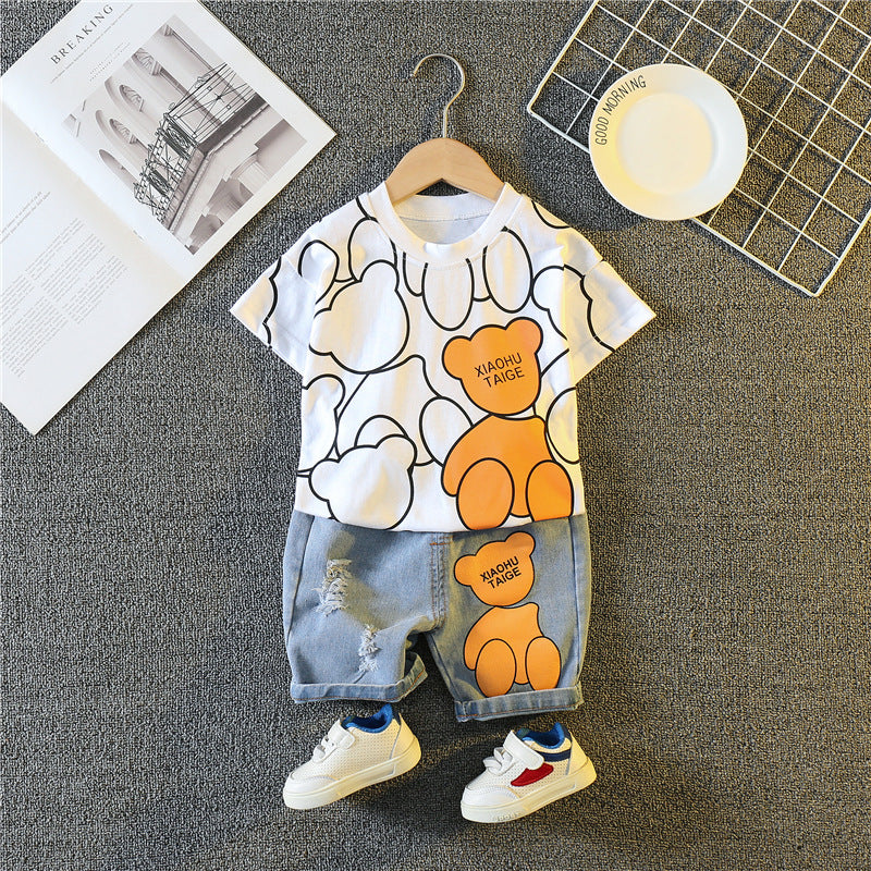 Children Cartoon Print Cotton Shorts Set
